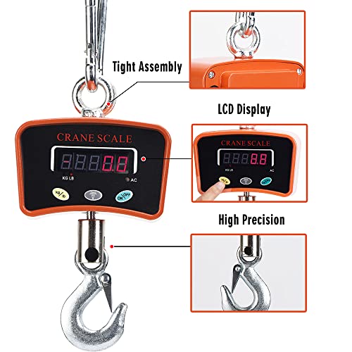500Kg/1100Lb Digital Hanging Scale Industrial Crane Scale With Precision Sensor Suitable For Farm Weighing, Outdoor Fishing Scale Travel Luggage Weight Portable Mini Handheld Electronic Scale #TOP1