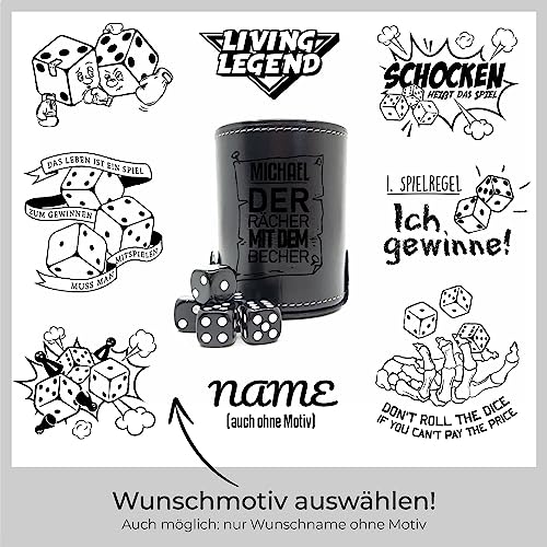 Würfelbecher aus schwarzem Leder mit individueller Gravur