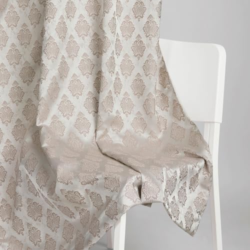 Image of haus & kinder Jacquard Window Curtain 5 Feet Long Pack of 1 Window Curtain, 5 Feet Curtain for Window (Stonehaven, Stone Classic Damask Design 130x152 CM)