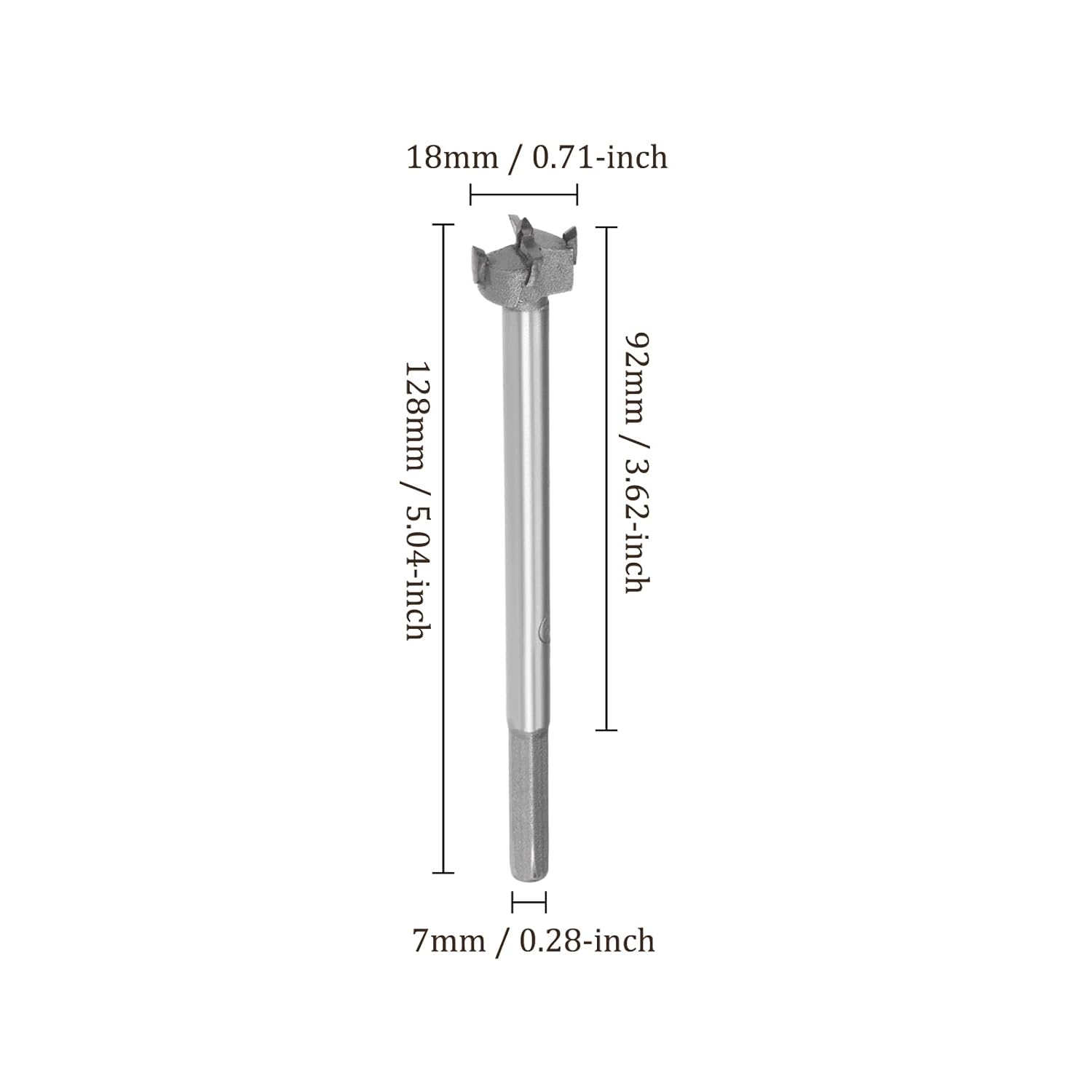 Forstner Drill Bit - [18mm] Tungsten Carbide Auger Opener for Wood Furniture Hinge Woodworking Use, Hex Shank, Gray