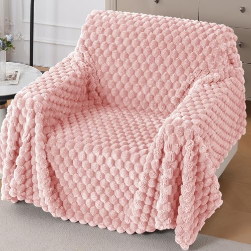 Image of HOKIPO Luxury Premium Rabbit Wool Plush Sofa Throw, Fluffy Sofa Cover for 1 Seater Sofa, 180(D) x 190(L) cm, 'BunnySoft Series' Flamingo Pink (AR-5073-PNK)