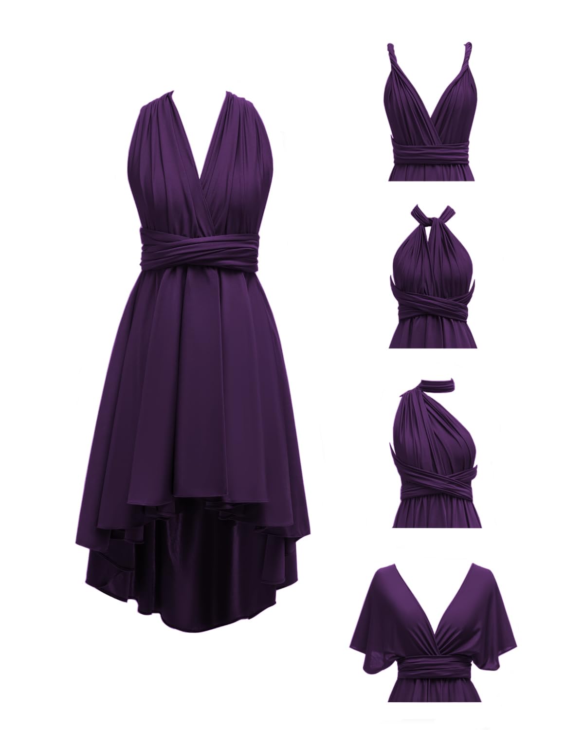 SZJMS Short Knee Length Infinity Bridesmaids Dresses with Bandeau Hi-Lo Multi-Way Convertible Transformer Evening Gowns