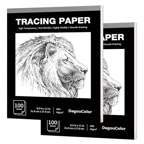 DagouColor Papel Calco, 2 Pack, 100 Hojas Transparencia Bloc Dibujo, 21.6 x 27.9CM Superposiciones y Bocetos en Papel de Arte y Cuaderno Bocetos, Para Artistas Principiantes, Adultos, Niños y Niñas
