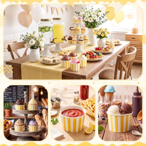 Image of Zopeal 50 Count Yellow Striped Ice Cream Cups Disposable Dessert Bowls