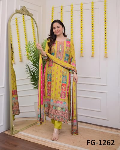 Image of Viscose Muslin womens kurta set with dupatta /womens kurta set with dupatta