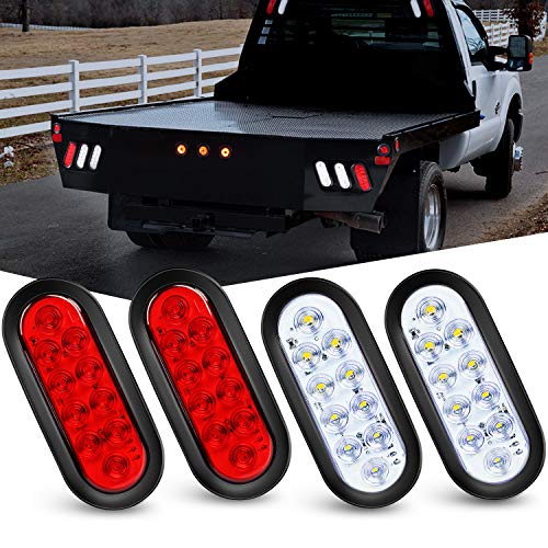 Nilight - TL-24 6 Inch Oval White LED Trailer Tail Lights with Flush Mount Grommets Plugs Reverse Back Up Trailer Lights for RV Truck , 4 White