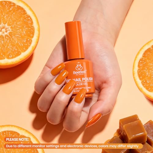 Image of Beetles Orange Gel Nail Polish - Warm Burnt Caramel Orange Color Gel 15ml Soak Off UV LED Gel Polish for Fall Nails Nail Art Manicure for Women Home Salon DIY Nail Design
