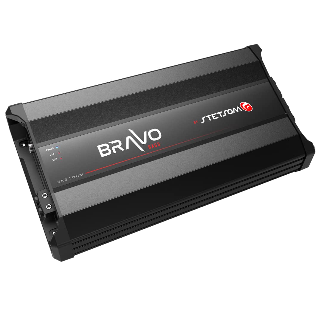 Stetsom Bravo BASS 8000 1 Ohm Mono Subwoofer Car Audio Amplifier, 8000.1 8K Watts RMS, 1? Stable, Sound Quality, 8000x1, Crossover & Bass Boost 8000W Sub Amp, Smart Coolers
