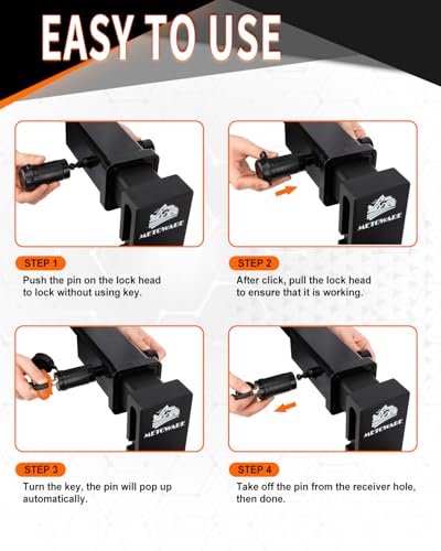 METOWARE Trailer Hitch Lock Hitch Receiver Lock Fits Class III IV and 2" 2-1/2" Receiver with 5/8" Dia 3-1/2” Long Pin and 8 Anti-Rattle Rubber O-Rings, for Trailer Truck Car Boat (1 Pack)