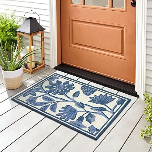 Liora Manne Capri Indoor/Outdoor Handmade Synthetic Blend Durable Area Rug - Traditional Border Botanical Floral Accent (Floral Vine Blue) (2' x 3')