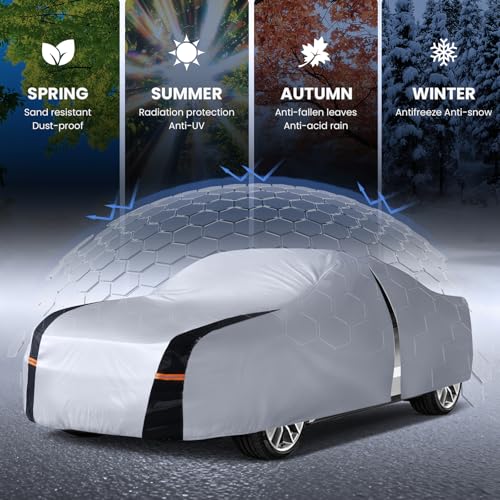 Image of Coupe Car Cover Waterproof All Weather, 10 Layers Outdoor Car Covers for Muscle Car - Sun & Rain Protector Full Exterior Covers. Custom Fit Ford Mustang, Shelby Camaro, etc C4(Gift Towel /Storage Bag)
