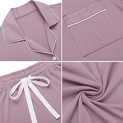 Image of Pjmlifecoco Women's Modal Pajama Set Short Sleeve Button Down Two Piece Soft Sleepwear with Shorts Loungewear S-XXL