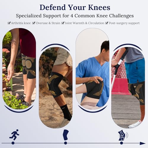 Image of JIUFENTIAN Copper Knee Braces for Arthritis Pain (2 pack)- Professional Knee Suppot with Side Stabilizers - Breathable Compression Sleeves for Pain Relief & Stability (Arthritis, Gym, Work)-Large