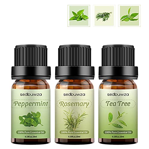 3pcs Tea Tree, Peppermint, Rosemary Essential Oil Set for Diffuser, Aromatherapy Peppermint Essential Oil for Candle Making, Organic Rosemary Oils for Humidifier, Tea Tree Essential Oil for Skin