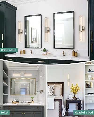 Image of Bathroom Vanity Light Fixture, 2-Light Brushed Nickel Wall Sconce Lighting Fixture with Clear Glass, Indoor E26 Stocket Silver Wall Lamp for Mirror Living Room Hallway(Bulb Not Included)