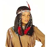 NET TOYS Cheyenne Indianerin Perücke Pocahontas schwarz Indianerinperücke mit Haarband Langhaarperücke Kostüm Zubehör