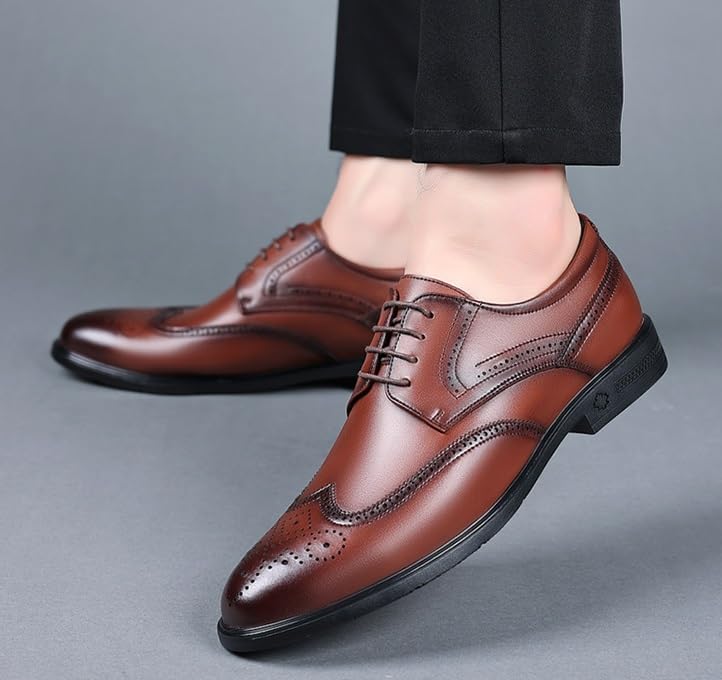 Men's Derby Dress Shoes Casual Formal Business Classic Lace-Up Wingtip Brogue Genuine Leather Oxford3