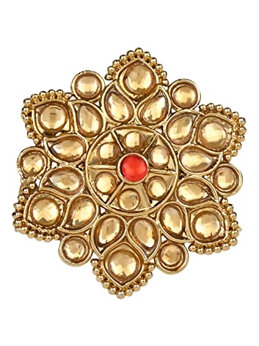 I Jewels Indian Wedding Bollywood Gold Plated Adjustable Kundan Finger Ring For Women And (FL225-9)