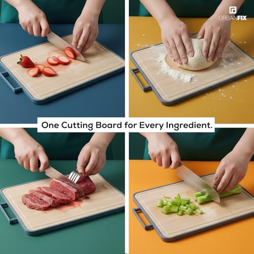 Image of 2-in-1 Chopping Board for Kitchen | Stainless Steel & Bamboo Cutting Board | Hygienic Dual-Sided Board for Meat, Vegetables & Fruits | Rust-Proof, Easy to Clean (41 x 31cm)