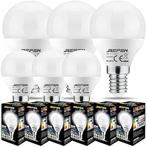 REPSN® E27 LED Light Bulb 8 W = 60 W Neutral White 4000 K Pack of 6 G45 Bulb 700 Lumen Energy Saving Light Bulb 270° LED Bulb 8 Watt Light Bulb P45-8W-E14 Cover