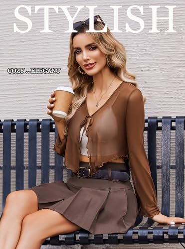 Image of Avidlove Womens Sheer Shrug Tie Front Long Bell Sleeve Mesh Bolero Lightweight Summer Casual Short Shawl Top