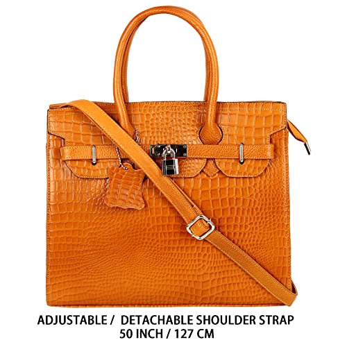 Image of RICHSIGN LEATHER ACCESSORIES Full-Grain Natural Cro Leather Top-Handle satchel Tote Handbags & Shoulder Sling Bags For Women Office Branded Stylish Size- L-12 X H-10 x W- 5 Inch