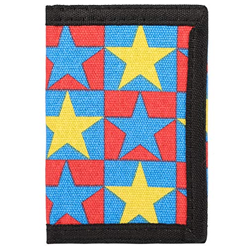 Image of AI-DEE RFID Trifold Canvas Outdoor Sports Wallet for Kids - Front Pocket Wallet with Magic Sticker (Red Big Five-pointed Star)