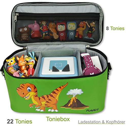PUNALU Case for Toniebox Space for 30 Tonies, Charger and Headphones Toniebox Bag (Dinosaur Green) - Image 3