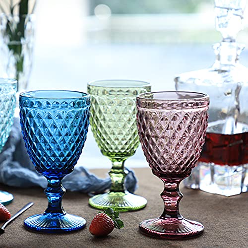 Wine Glasses Set Of 3 Unique Red Wine Glass 10Oz For Party Wedding Multifunctional Beautiful Goblet For Any Drinking And Occasions Vintage Pattern Embossed (Pink) #TOP3