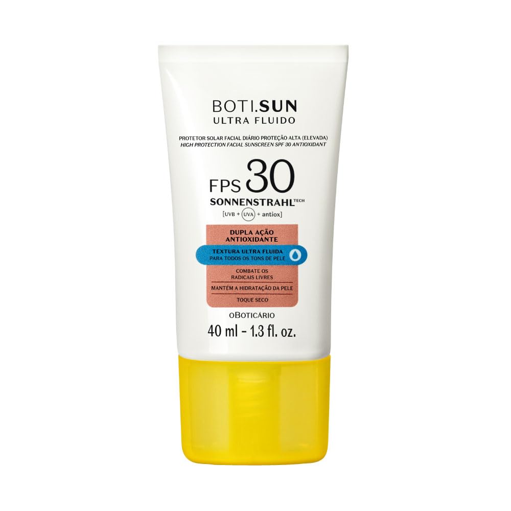 O Boticário Boti.Sun Protector Solar Facial SPF 50 UVA UVB Crema Solar Acción Antioxidante Mantiene Piel Hidratada Textura Fluida Tacto Seco 40ml