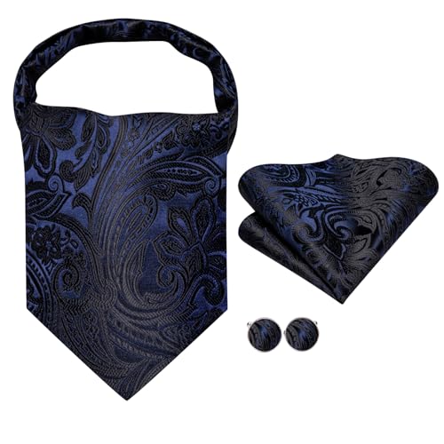 Image of Dubulle Paisley Floral Ascot for Men Self Tie Mens Cravat and Pocket Square Cufflinks Wedding