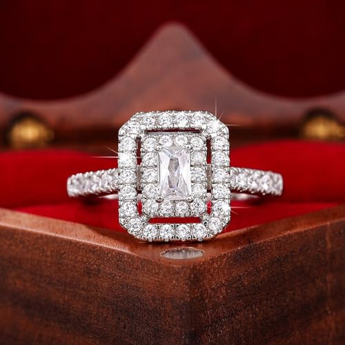 White Gold Plated White Cubic Zirconia Hollow Rectangle Engagement Rings Wedding Bridal Band Promise Rings Evening Parties Anniversary Valentine's Day Gifts Eternity Bands for Women