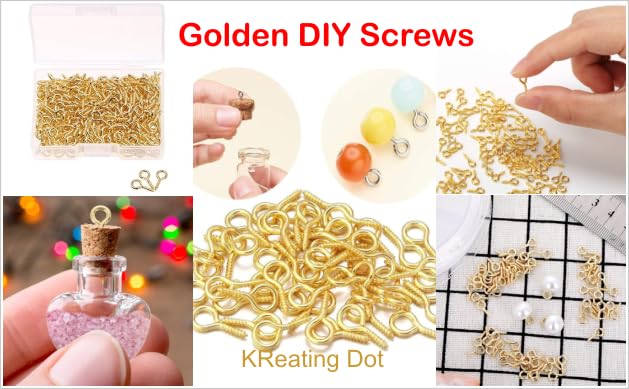 Image of 100 Pcs Golden Coloured 5 x 10mm Screw Eye Pins Hooks with 100 Jump Rings, Eyelets Screw Threaded Clasp Hooks for Making Pendants, Beads, Jewellery Findings DIY Craft (KRBNG-100)