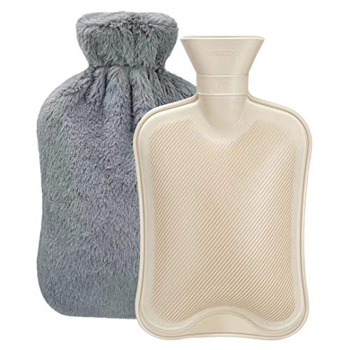 Hot Water Bottle with Soft Cover (2 Liter) Classic Rubber Hot Water Bag for Cramps, Neck, Shoulders Pain Relief, Hot Cold Pack for Hot and Cold Therapy and Feet Warmer, Great Gift for Women and Girls