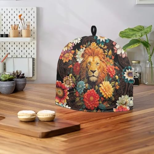 Image of Flower & Lion Print Tea Cozy for Teapot Insulated Large Teapot Warm Tea Kettle Cover Machine Washable Coffee Pot Cloth Covers Kitchen Home Decorations for Party