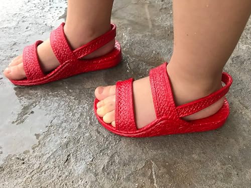 Image of J-Slips Toddler Sandals with Back Strap - Comfortable Boys and Girls Jesus Jandals for Beach and Summer - Waterproof Hawaiian Slides in 12 Colors, Sandalias (Red, Tdl 7)