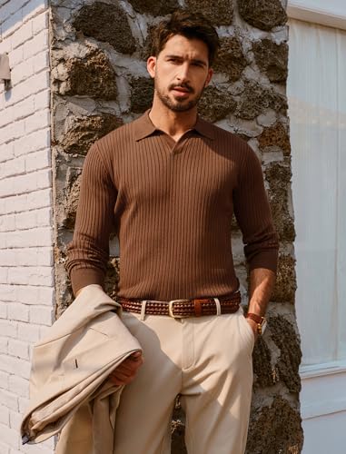 PJ PAUL JONES Mens Sweater V Neck Slim Fit Pullover Sweater Ribbed Textured Polo Sweaters4