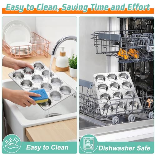 Onader Yorkshire Pudding Tray 12 Cup, Stainless Steel Muffin Cupcake Tin for Baking Muffin, Mince Pie, Brownie, Quiche, Non-Toxic & Heavy Duty, Oven & Dishwasher Safe - Image 6