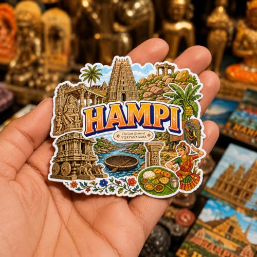 Image of Zesta Wooden Fridge Magnets Set | Refrigerator Decor Magnets for Kitchen | India Souvenir Fridge Magnet Collection | Wooden Magnet for Fridge Door Decoration (Hampi)