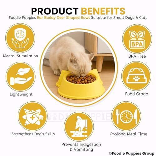 Image of Foodie Puppies Pet Feeding Tilted Cat Bowl - (Ear Buddy Deer Shape) | Durable, Anti Vomiting, Healthy Cat Feeder for Persian Cat Prevent Tipping Over | Elevated Bowl for Cats, Kittens & Puppies
