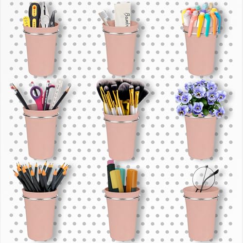 Image of Pegboard Cups With Loops, 9 Pack Pink Peg Board Pencil Holder Organizer