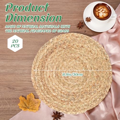 Image of FoldTier 20 Pcs Round Placemats Bulk Plate Chargers Set 11.8 Inch Woven Placemat Rustic Braided Straw Rattan Charger Natural Water Hyacinth Place Mat for Wedding Party Table Single Tableware Use