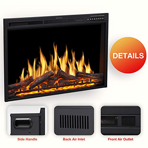 Image of R.W.FLAME 36 inch Electric Fireplace Insert, Realistic Log Recessed Electric Stove Heater, 4 Color Adjustable Flames, 8 H Timer, 5 Brightness Settings, 750 /1500W Touch Screen, Remote Control (37''X27'')