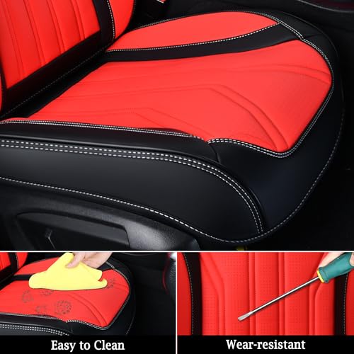 Image of FLORICH Leather Seat Covers, Seat Covers Full Set, Car Seat Protectors 5 Seats,Automotive Seat Covers Fit for Most Cars Trucks-Black&Red