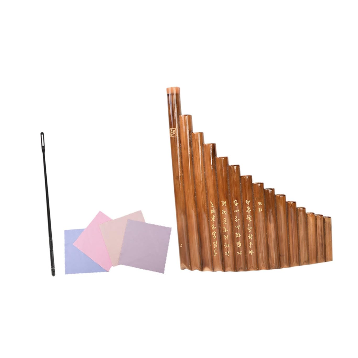 Flûte de Pan Traditionnelle Verticale en Bambou 15 Tubes Marron Bâtonnet et Chiffon de Nettoyage pour Débutant Instrument Musique à Vent Couleur Aléatoire Plusieurs styles