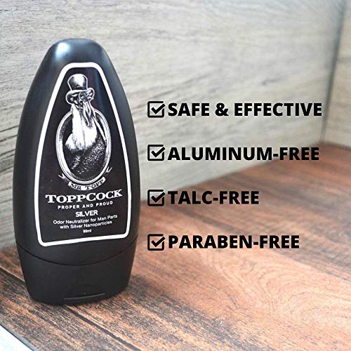 Classic ToppCock Silver Leave-On Hygiene Gel for Man Parts, 90ml Odor Neutralizer, Male Care Moisturizing Body Hygiene