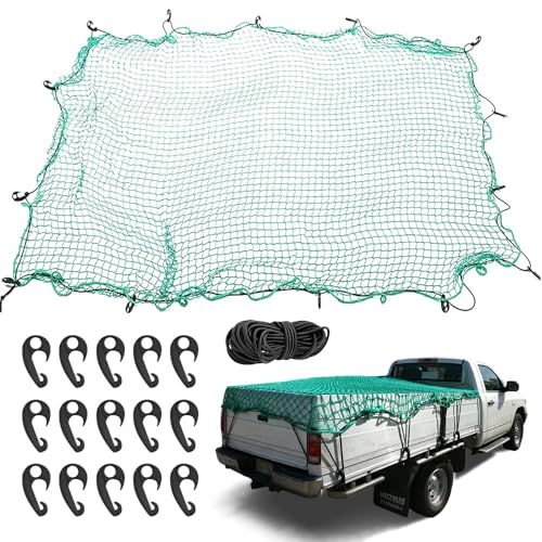 Cargo Net, Safety Cargo Netting, Trailer Cover Net, Cargo Net for Van Pickup Truck Bed with 15 PCS Hook, 2.5m x 3.5m/8.2ft x 11.5ft Heavy Duty Luggage Bungee Net for Car SUV Van Trailer Campervans