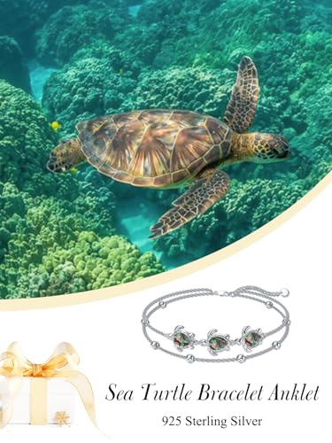 Image of 925 Sterling Silver Layered Ankle Bracelets for Women Jewelry Gifts | 925 Sterling Silver Layered Sea Turtles /Elephant /Wave Anklet Animal Bracelet Summer Ocean Beach Jewelry Gifts for Women