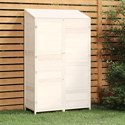 Outsunny Caseta de jardín, cobertizo para herramientas, color blanco, 102 x 52 x 174,5 cm, madera maciza de abeto, resistente almacén para jardín y taller