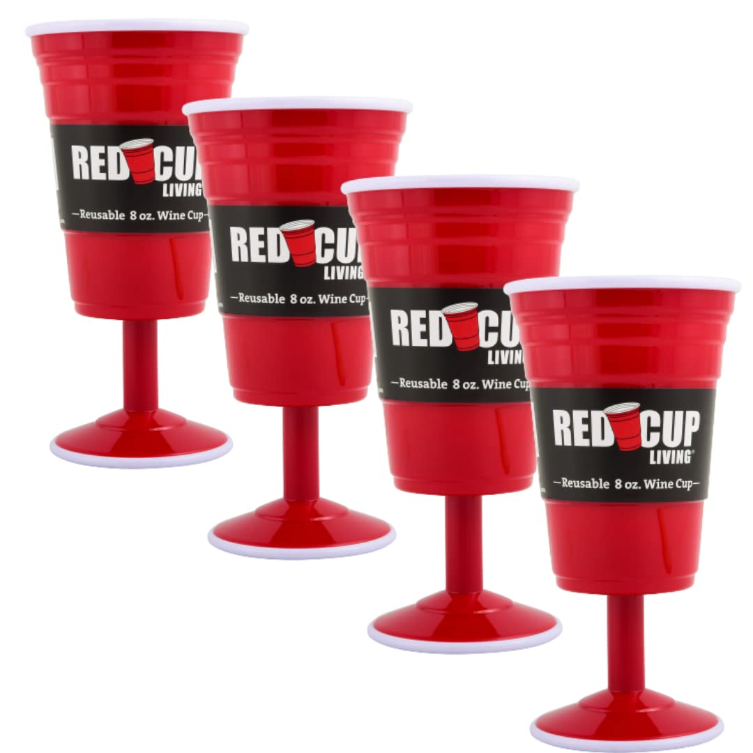 Reusable Red Plastic Wine Glasses with Stem, 8oz, Unique Heavy-Duty Drinking Glasses for Parties, Durable Champagne Flutes, Cute Sturdy Wine Cups Stem